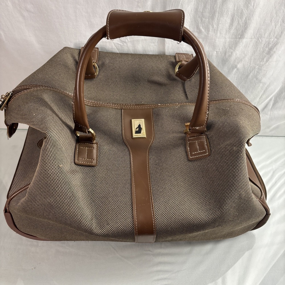 London Fog Travel Bag Brown Leather Duffle Roller Bag Blokecore